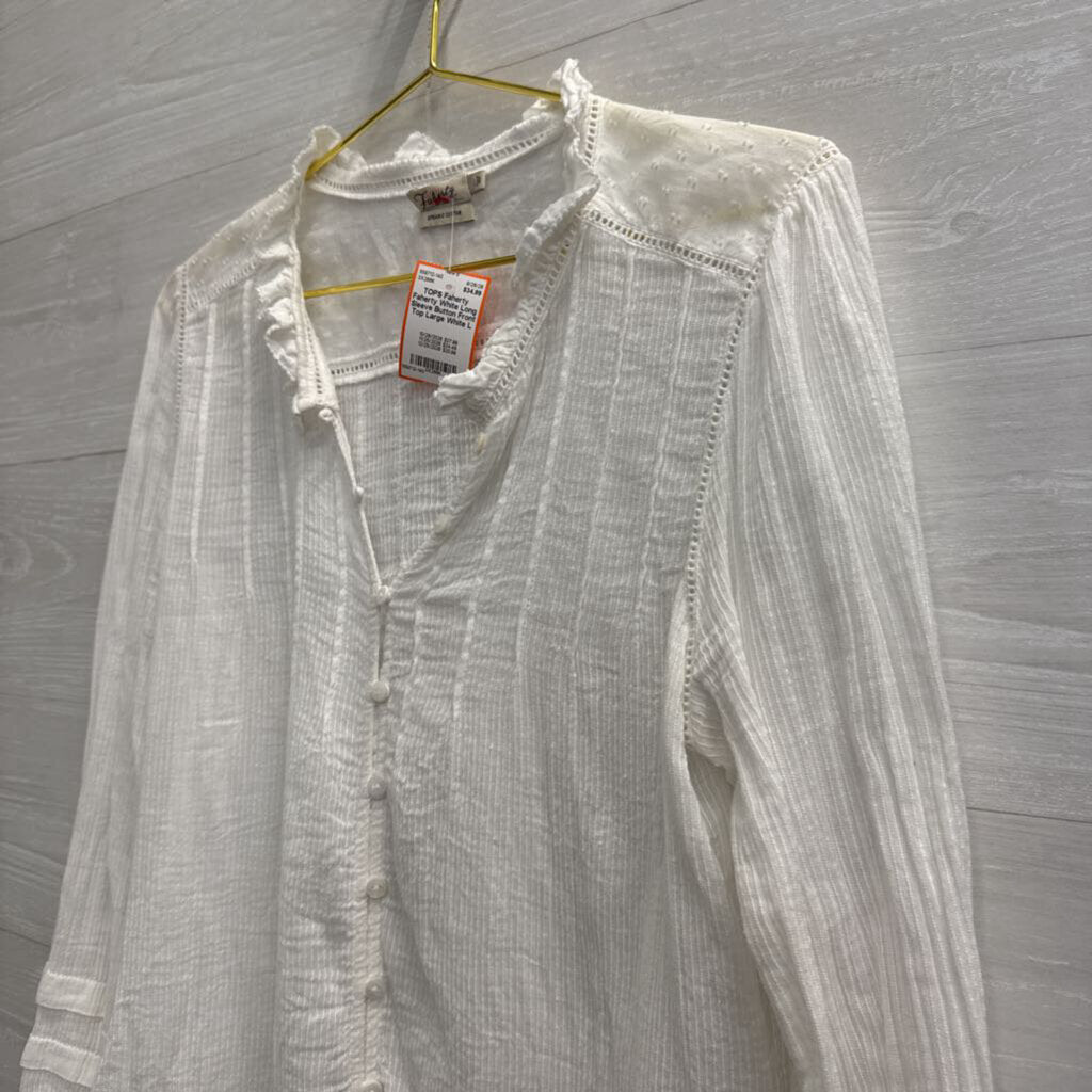Faherty White Long Sleeve Button Front Top Large