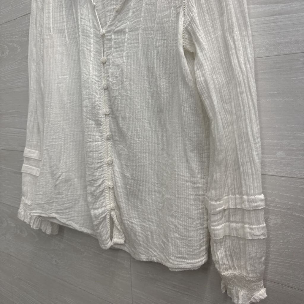 Faherty White Long Sleeve Button Front Top Large