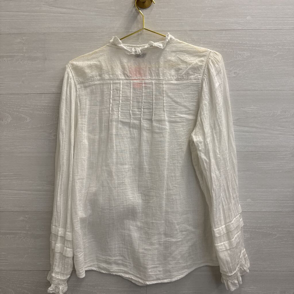 Faherty White Long Sleeve Button Front Top Large