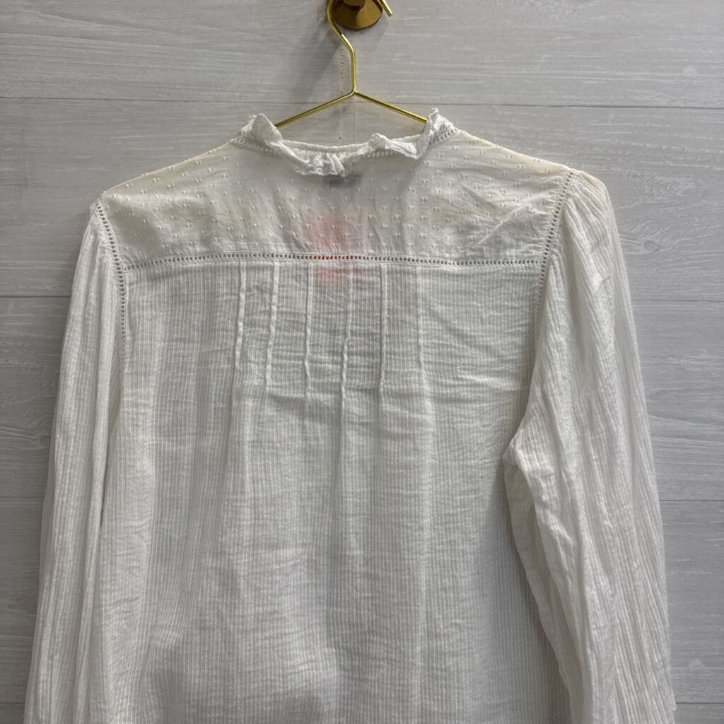 Faherty White Long Sleeve Button Front Top Large