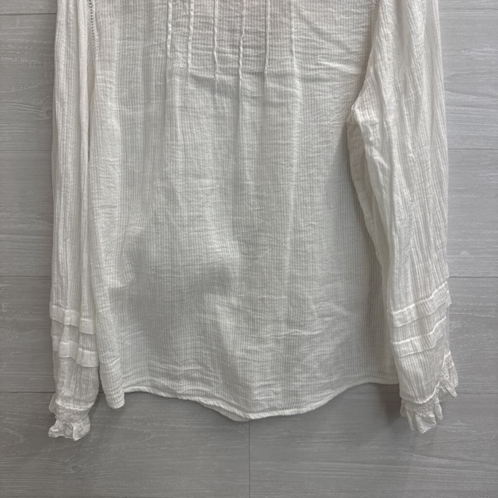 Faherty White Long Sleeve Button Front Top Large