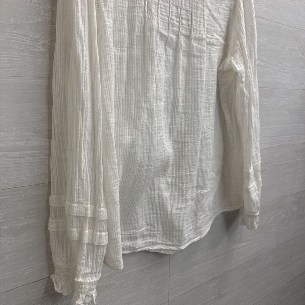 Faherty White Long Sleeve Button Front Top Large