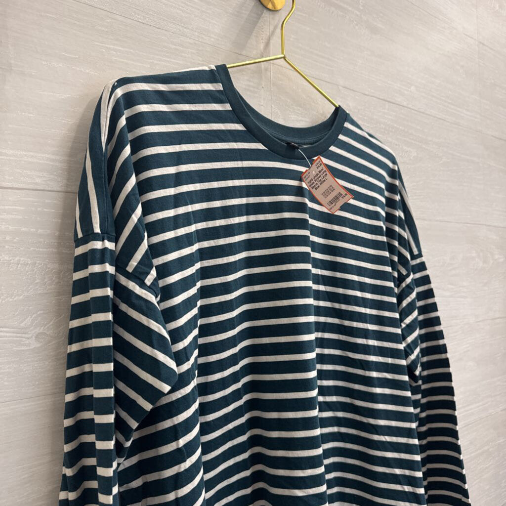 Blue/ White Striped Long Sleeve Top Large