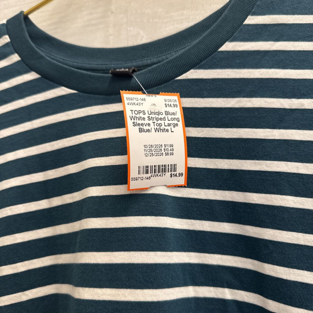 Blue/ White Striped Long Sleeve Top Large