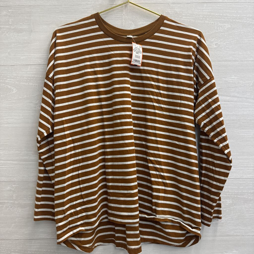 Brown/ White Striped Long Sleeve Top Large