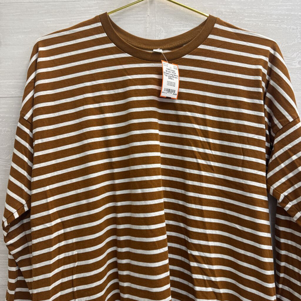 Brown/ White Striped Long Sleeve Top Large