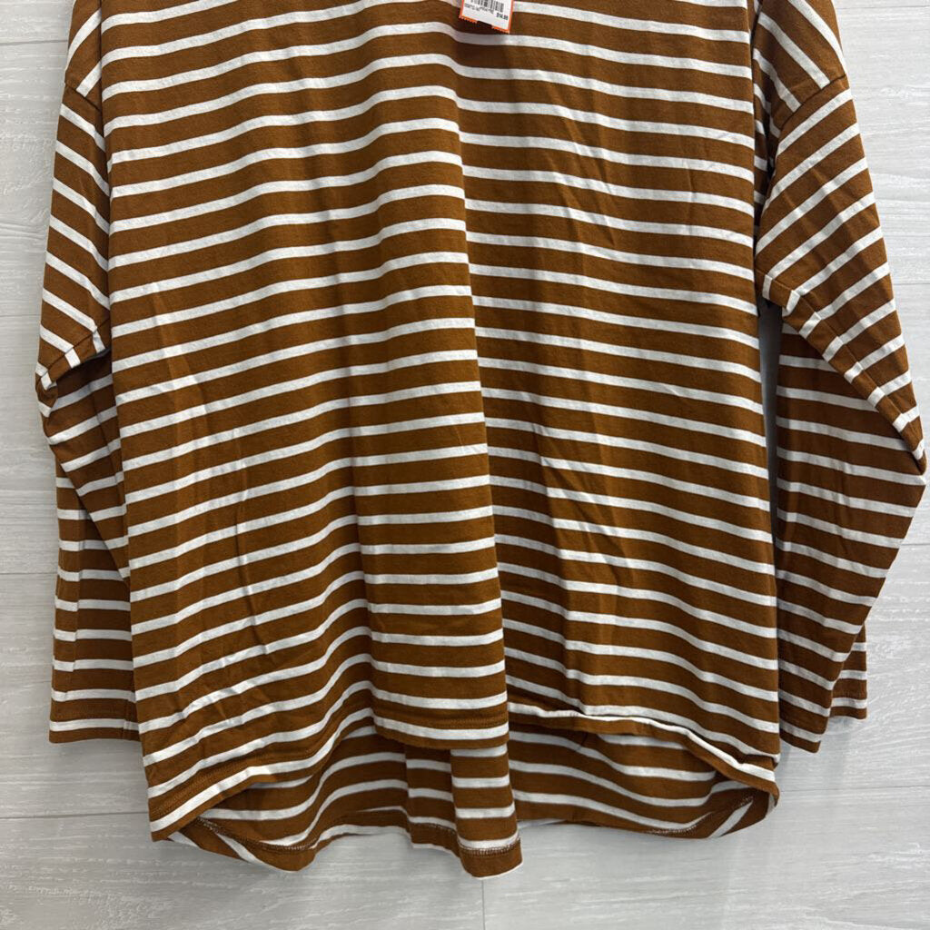 Brown/ White Striped Long Sleeve Top Large