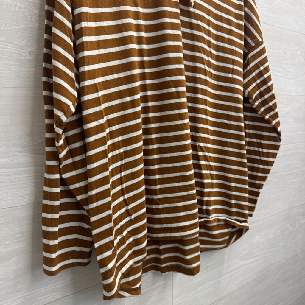 Brown/ White Striped Long Sleeve Top Large