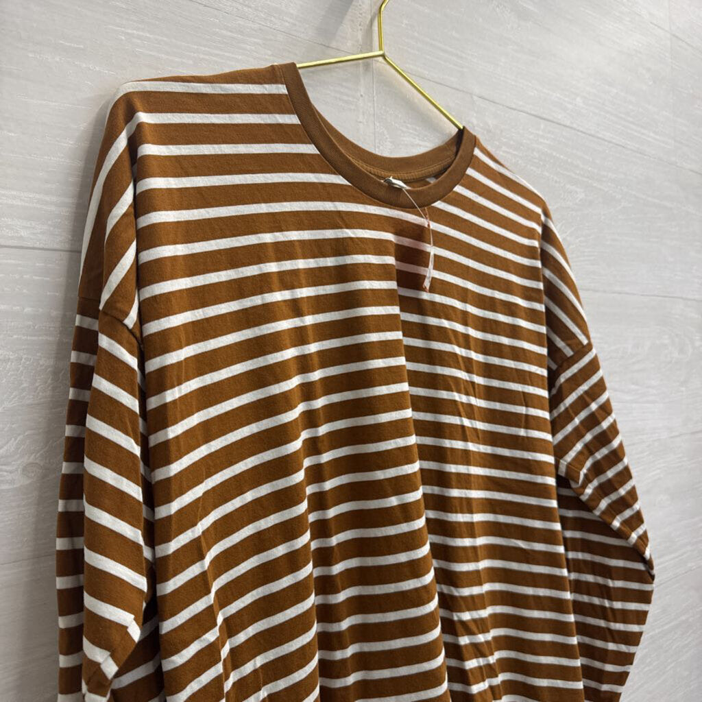 Brown/ White Striped Long Sleeve Top Large