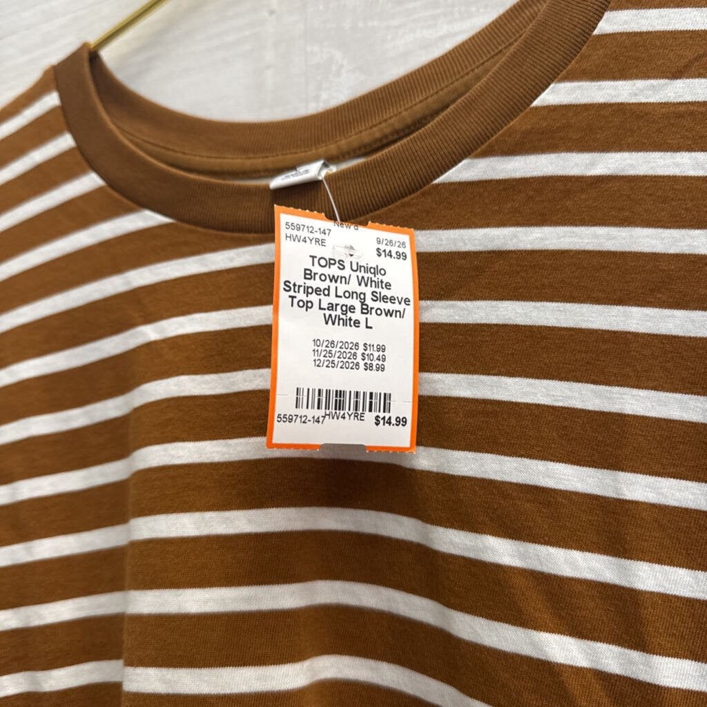 Brown/ White Striped Long Sleeve Top Large