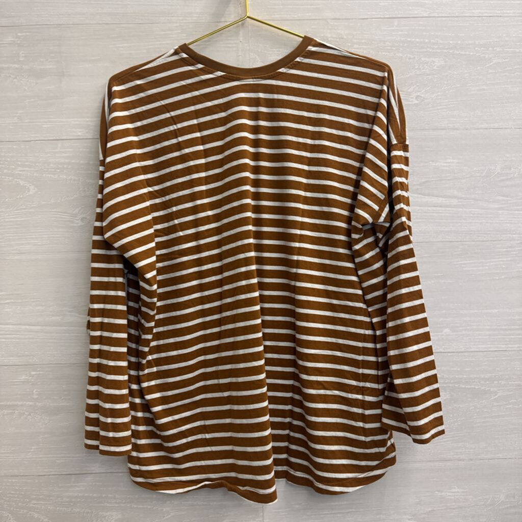 Brown/ White Striped Long Sleeve Top Large