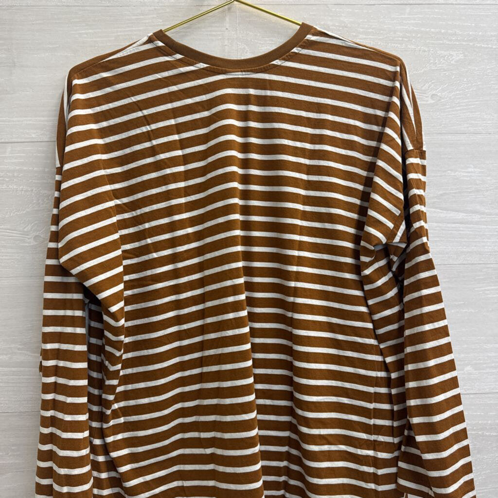 Brown/ White Striped Long Sleeve Top Large