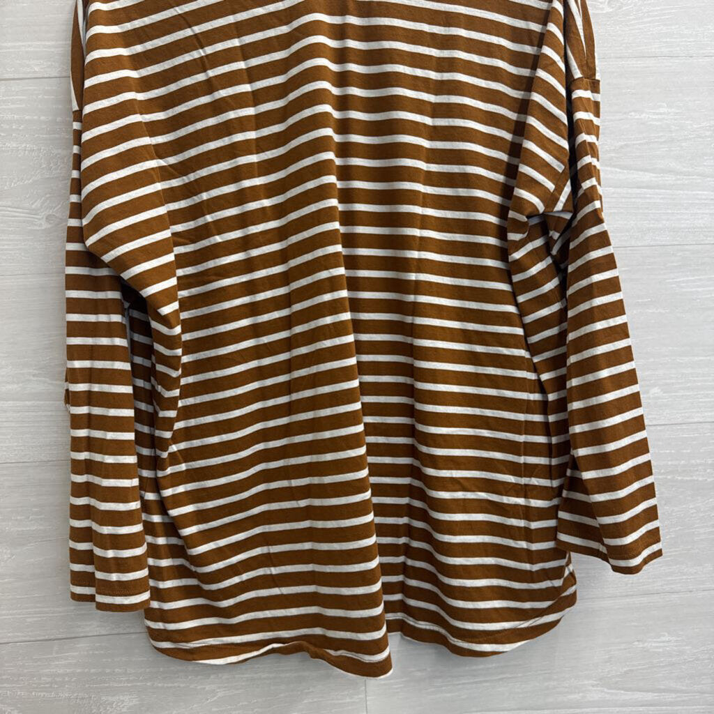 Brown/ White Striped Long Sleeve Top Large