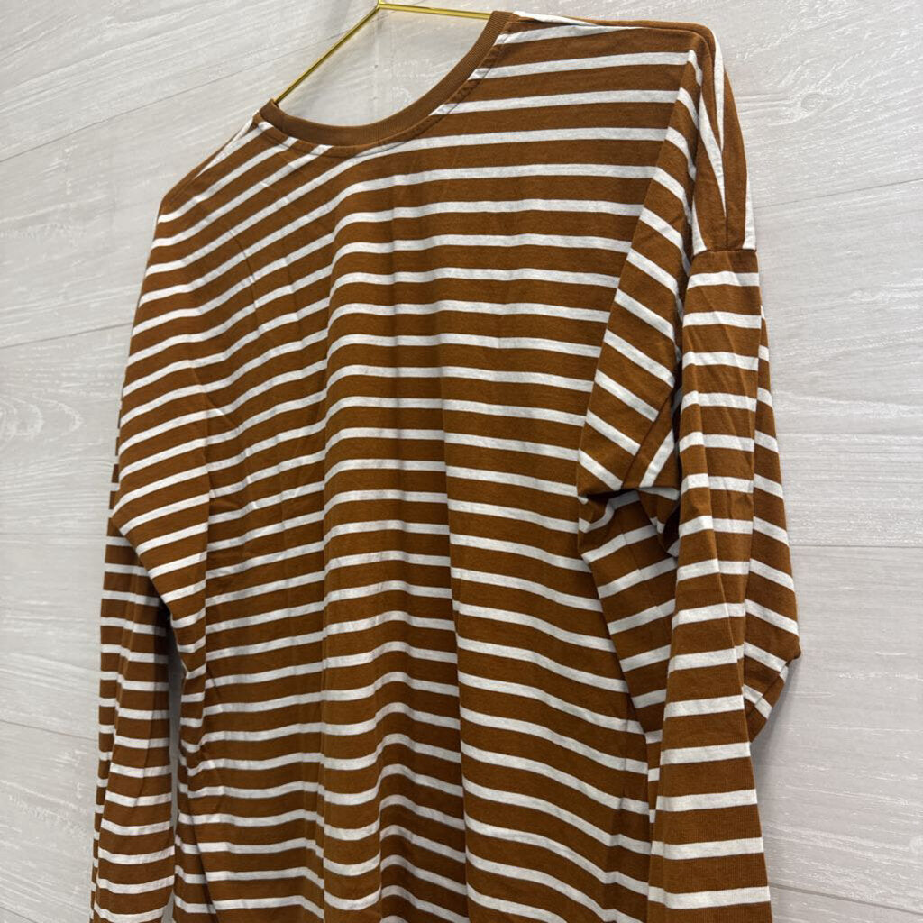 Brown/ White Striped Long Sleeve Top Large