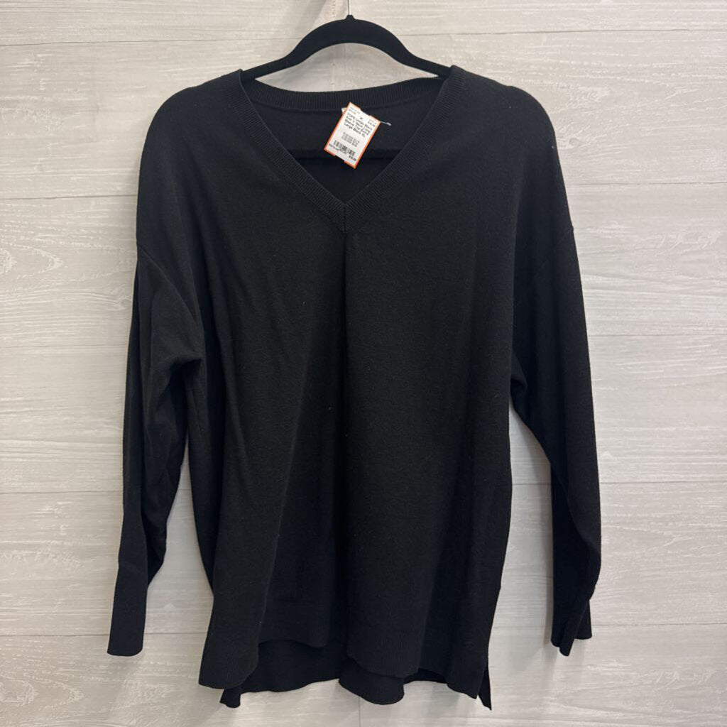 Black Knit V Neck Long Sleeve Top Extra Large