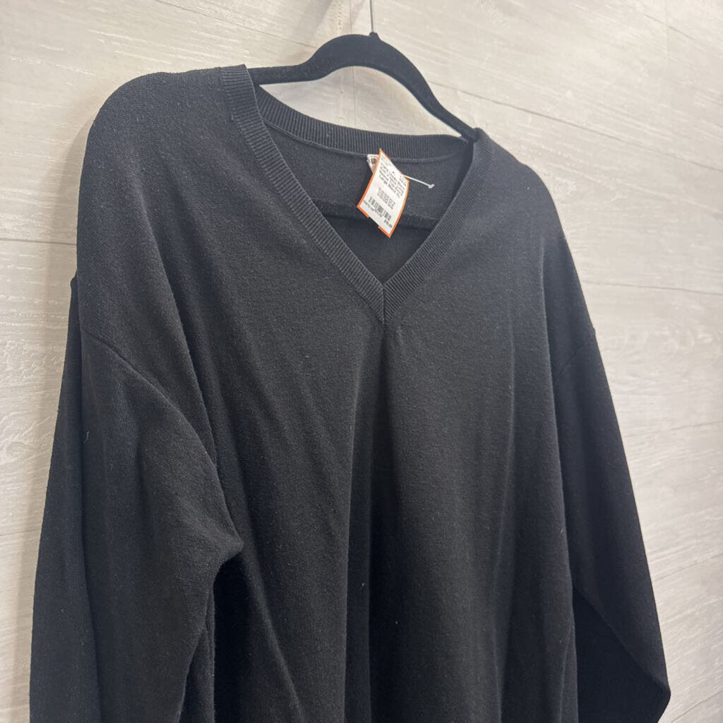 Black Knit V Neck Long Sleeve Top Extra Large