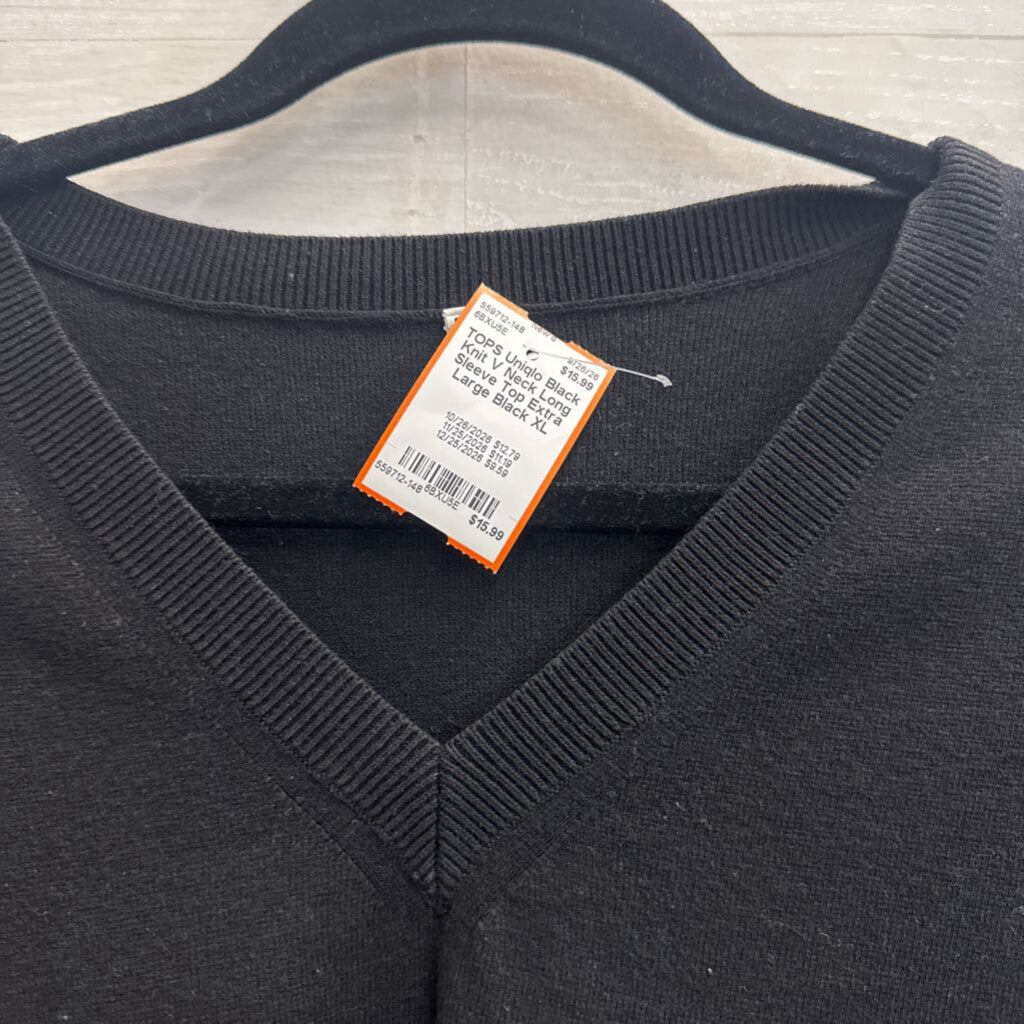 Black Knit V Neck Long Sleeve Top Extra Large