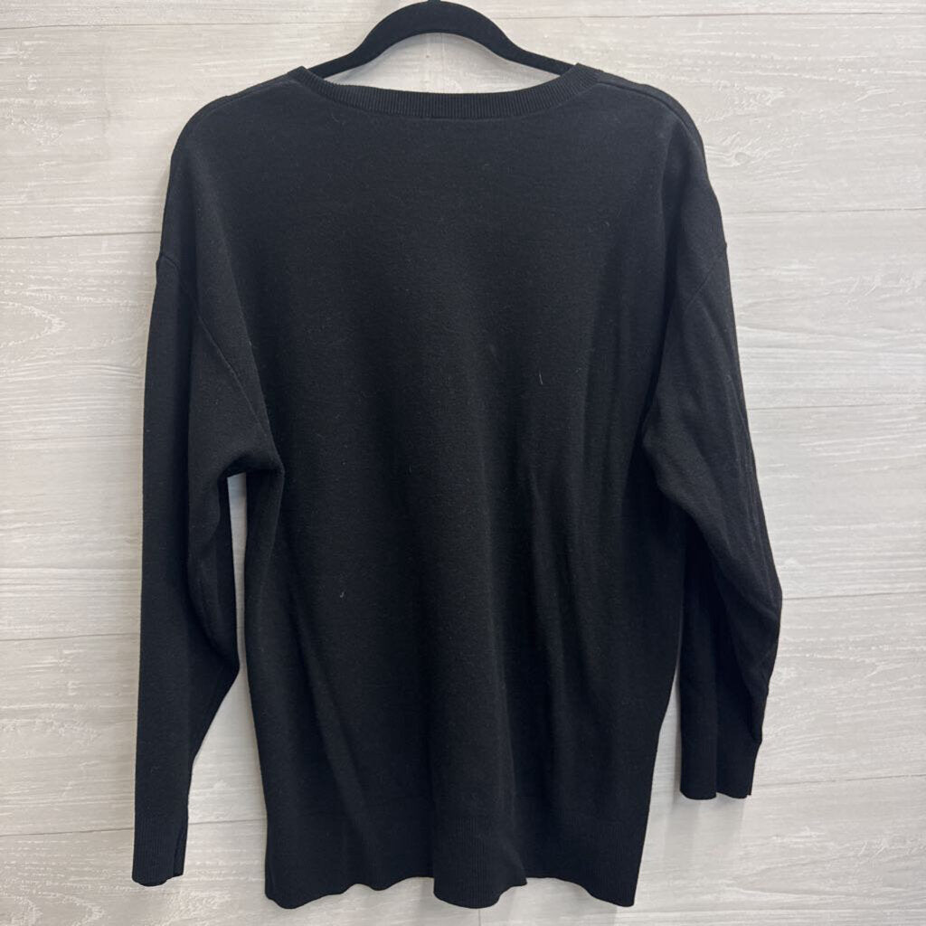 Black Knit V Neck Long Sleeve Top Extra Large