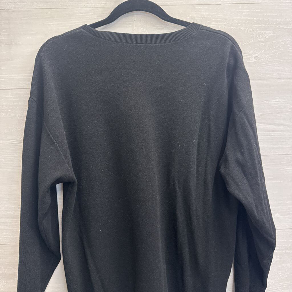 Black Knit V Neck Long Sleeve Top Extra Large