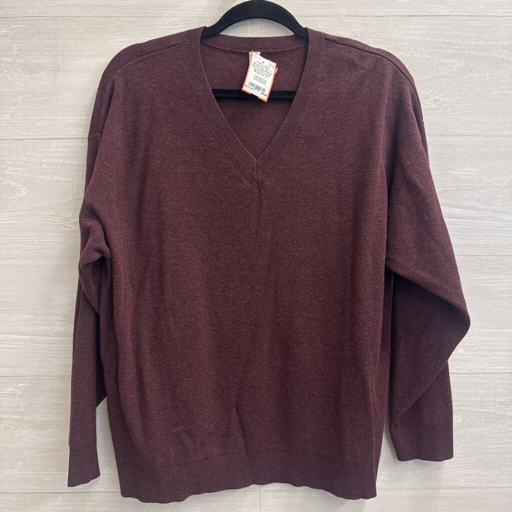 Burgundy Knit V Neck Long Sleeve Top Extra Large