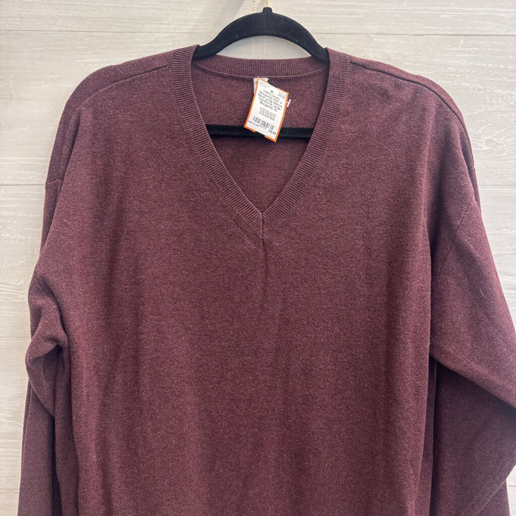Burgundy Knit V Neck Long Sleeve Top Extra Large