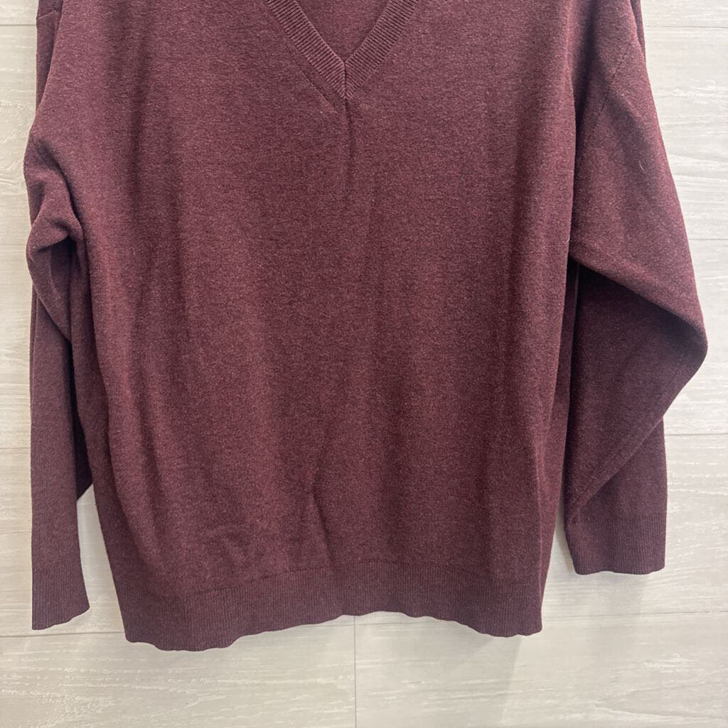 Burgundy Knit V Neck Long Sleeve Top Extra Large