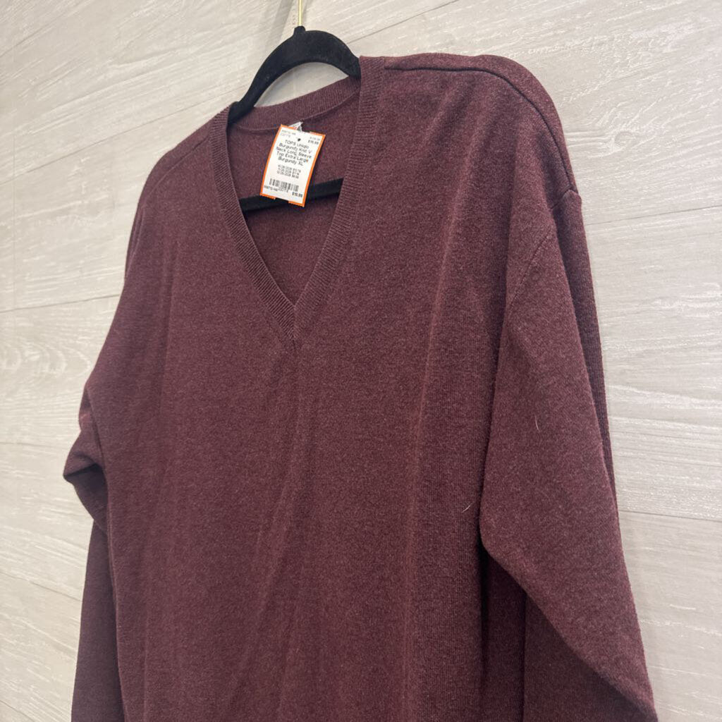 Burgundy Knit V Neck Long Sleeve Top Extra Large