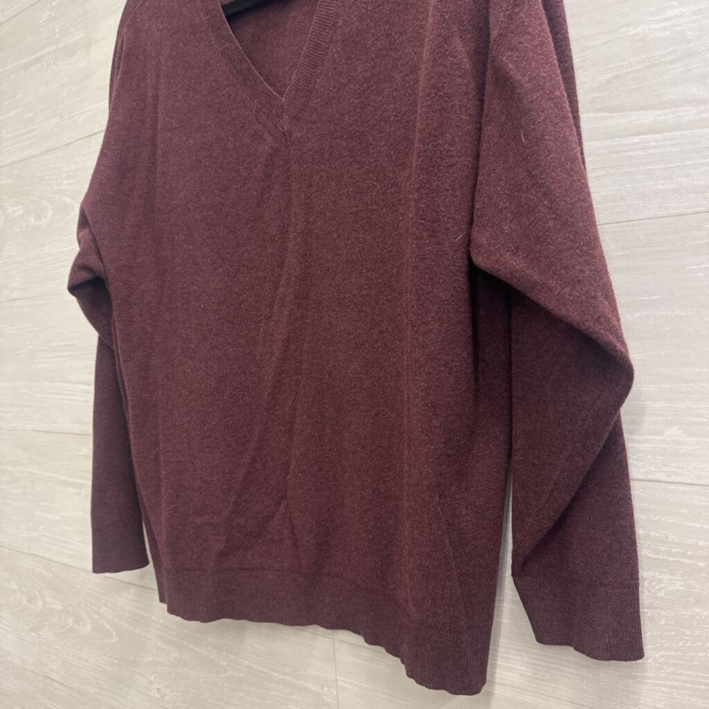 Burgundy Knit V Neck Long Sleeve Top Extra Large