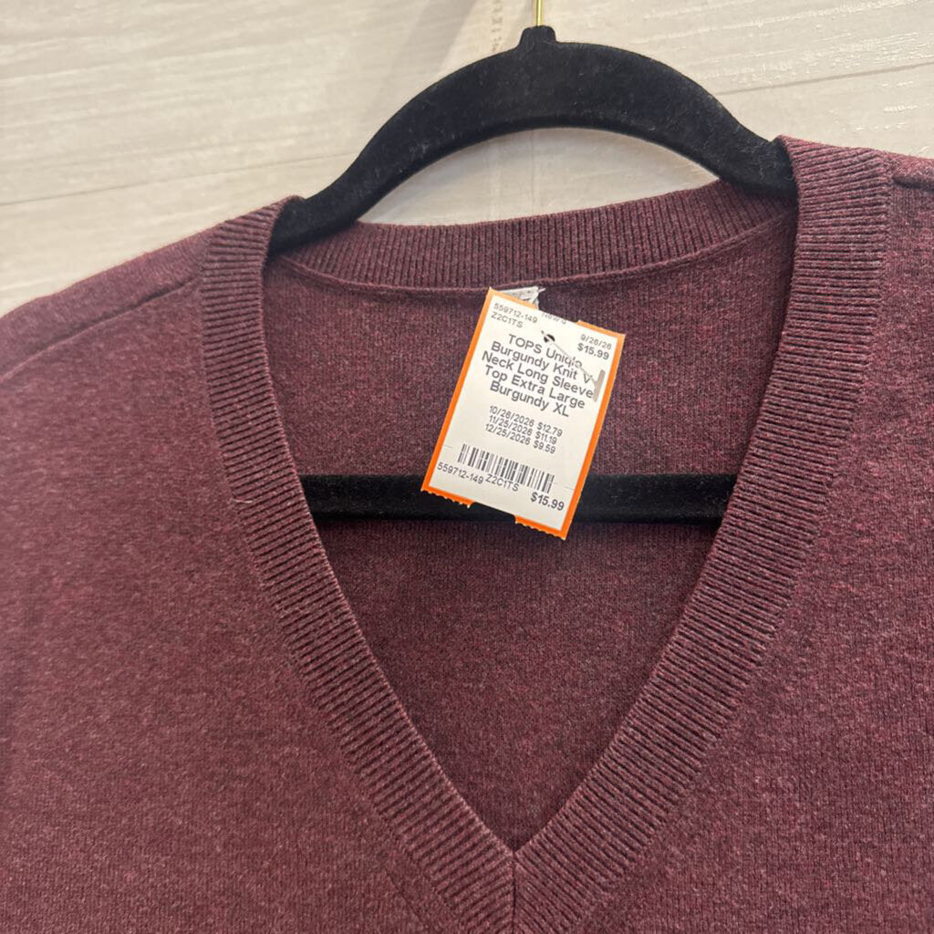 Burgundy Knit V Neck Long Sleeve Top Extra Large