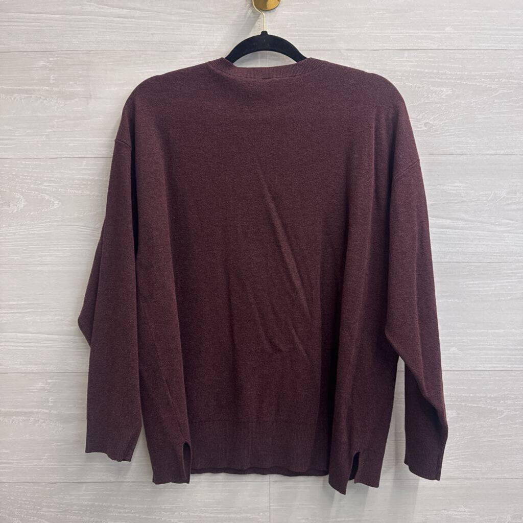 Burgundy Knit V Neck Long Sleeve Top Extra Large