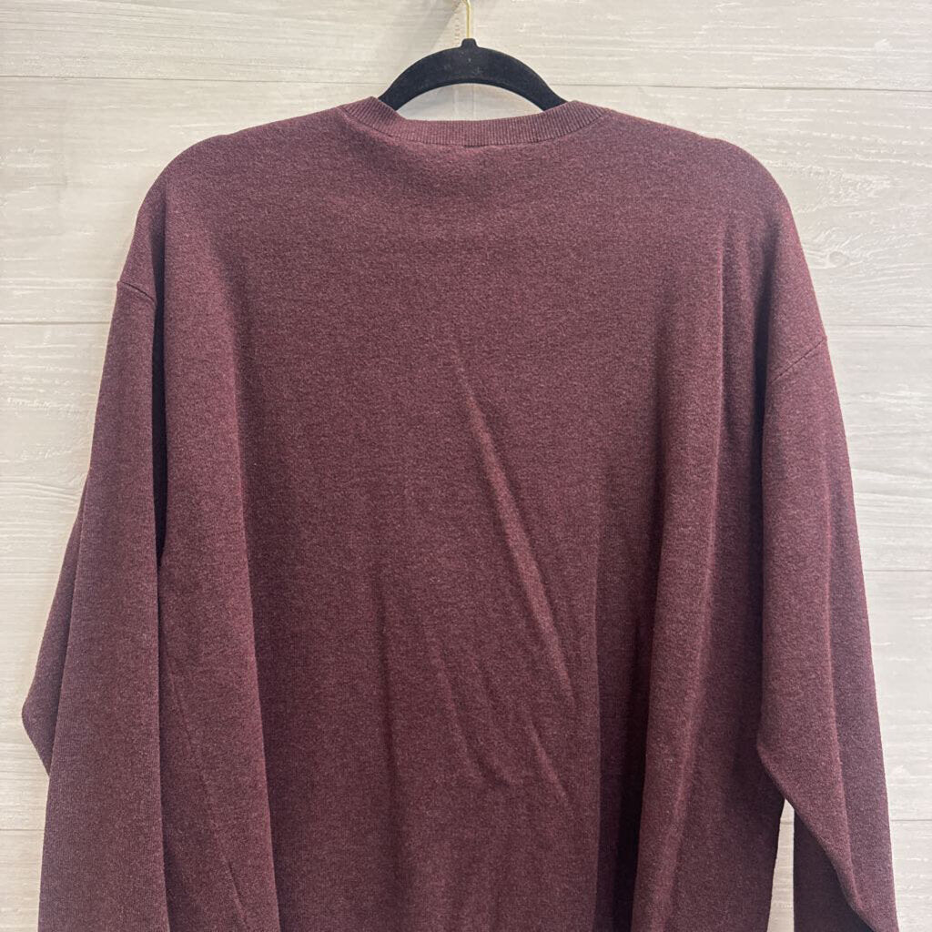 Burgundy Knit V Neck Long Sleeve Top Extra Large