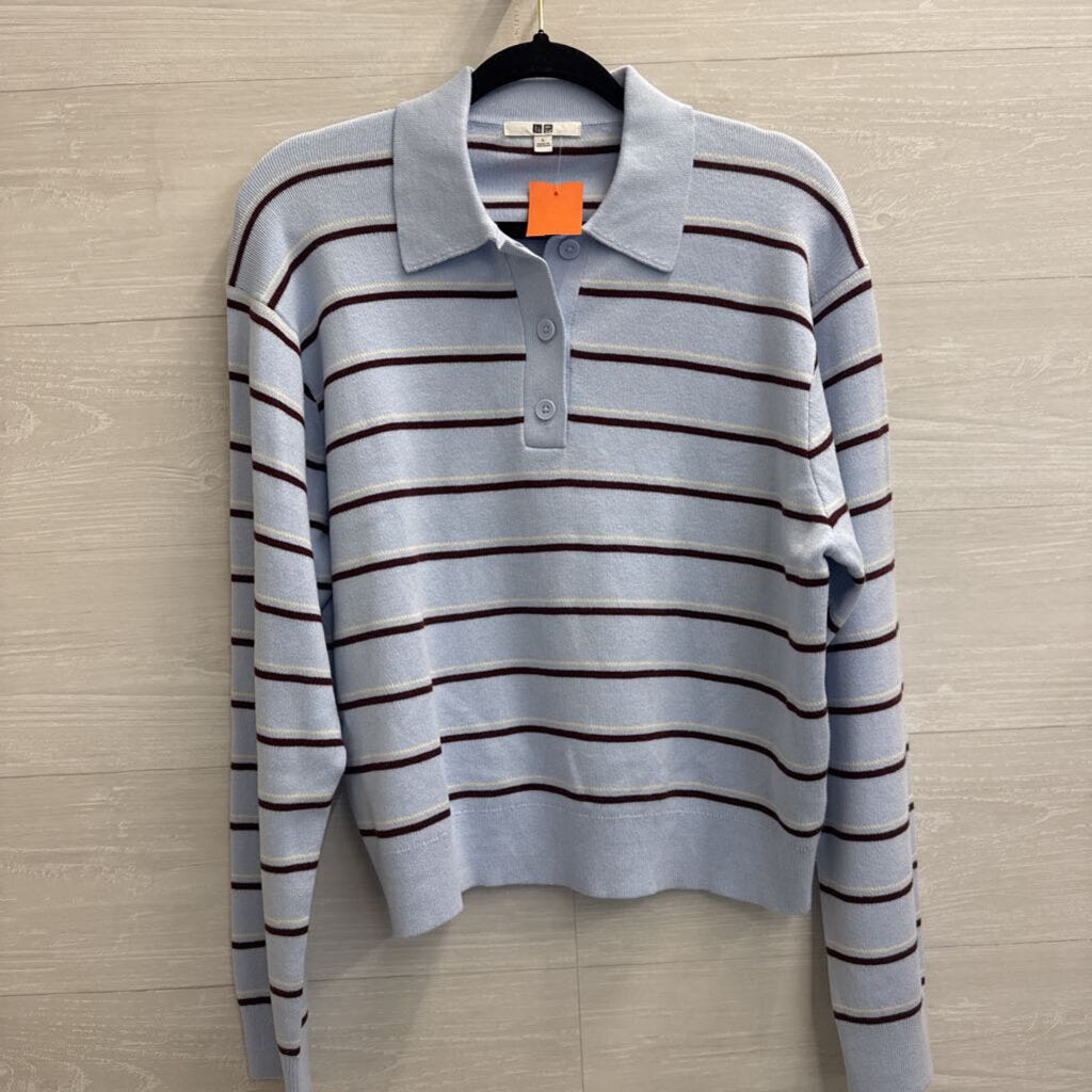 Blue/ Brown Striped Knit Long Sleeve Top Large