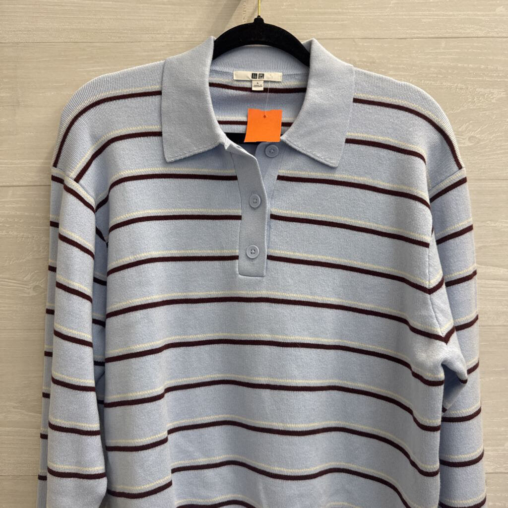 Blue/ Brown Striped Knit Long Sleeve Top Large