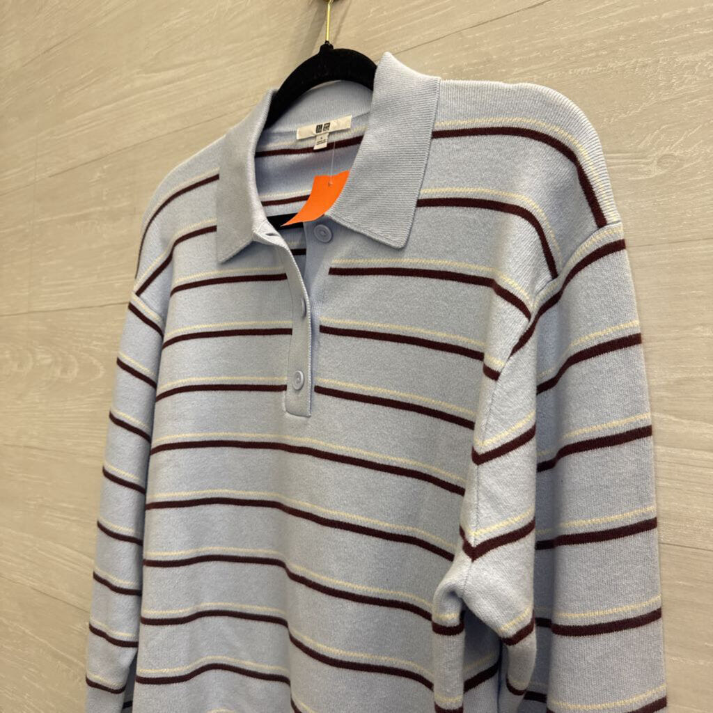 Blue/ Brown Striped Knit Long Sleeve Top Large