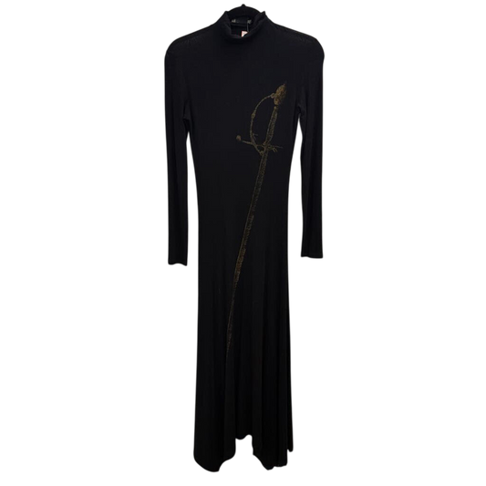 Isabel De Pedro Black Sword Print Long Sleeve Mock Neck Maxi Dress 4
