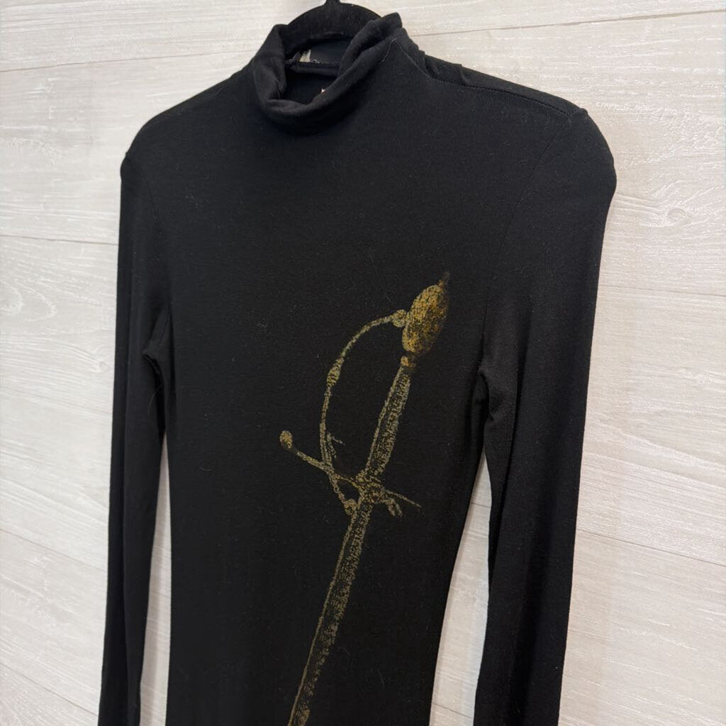 Isabel De Pedro Black Sword Print Long Sleeve Mock Neck Maxi Dress 4