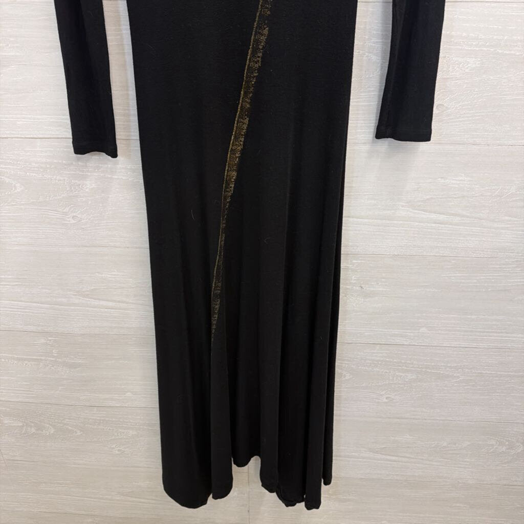 Isabel De Pedro Black Sword Print Long Sleeve Mock Neck Maxi Dress 4
