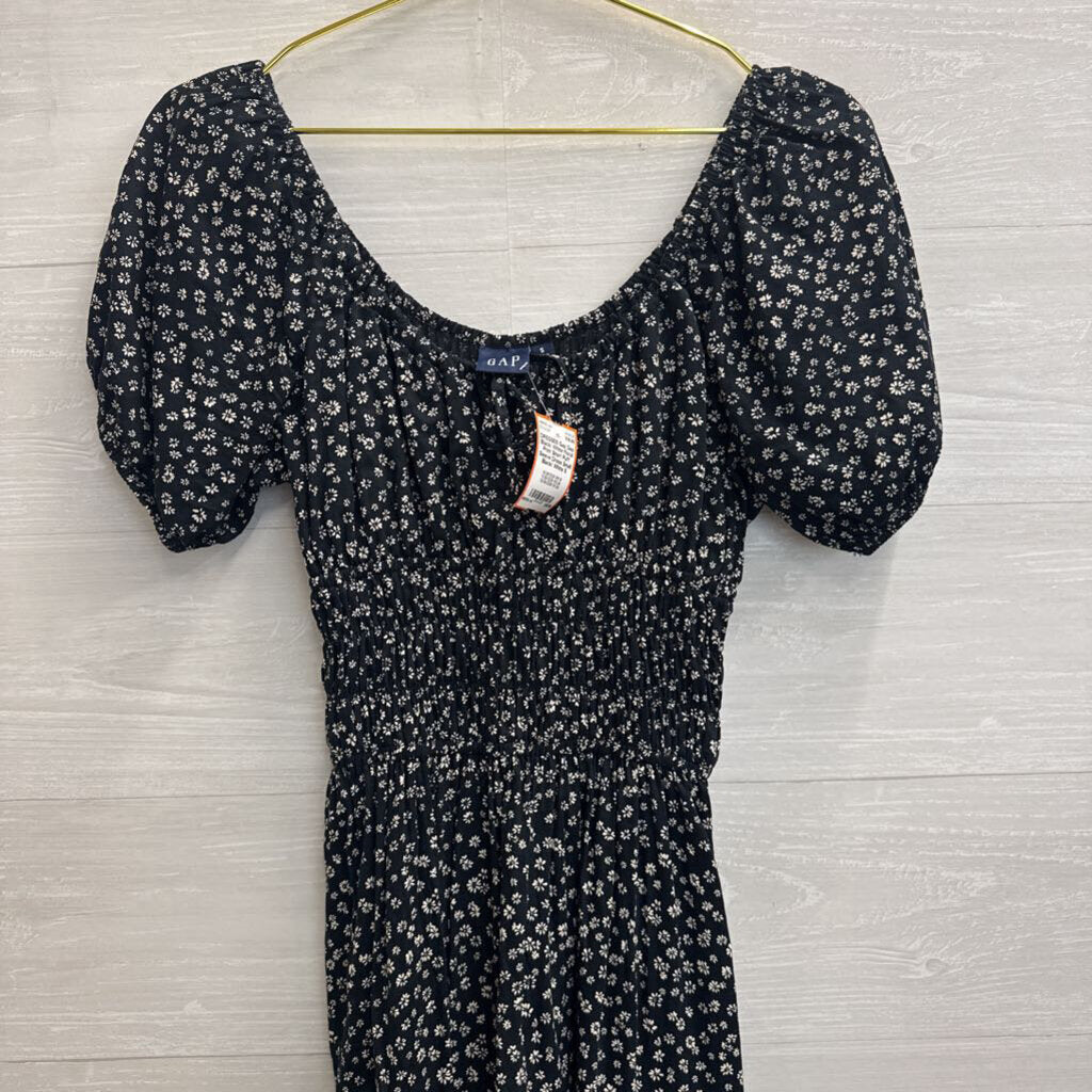 Gap Black/ White Floral Print Short Puff Sleeve Dress Small
