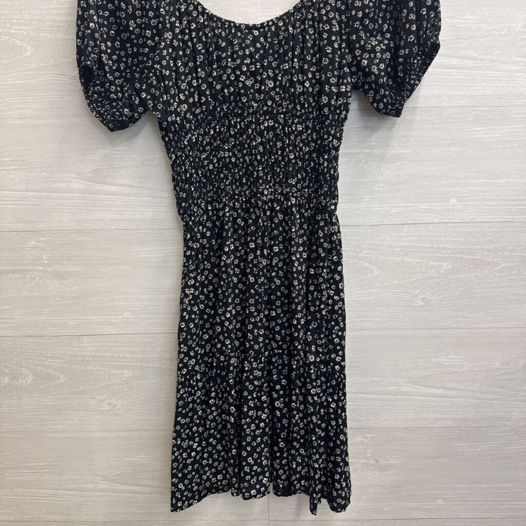 Gap Black/ White Floral Print Short Puff Sleeve Dress Small