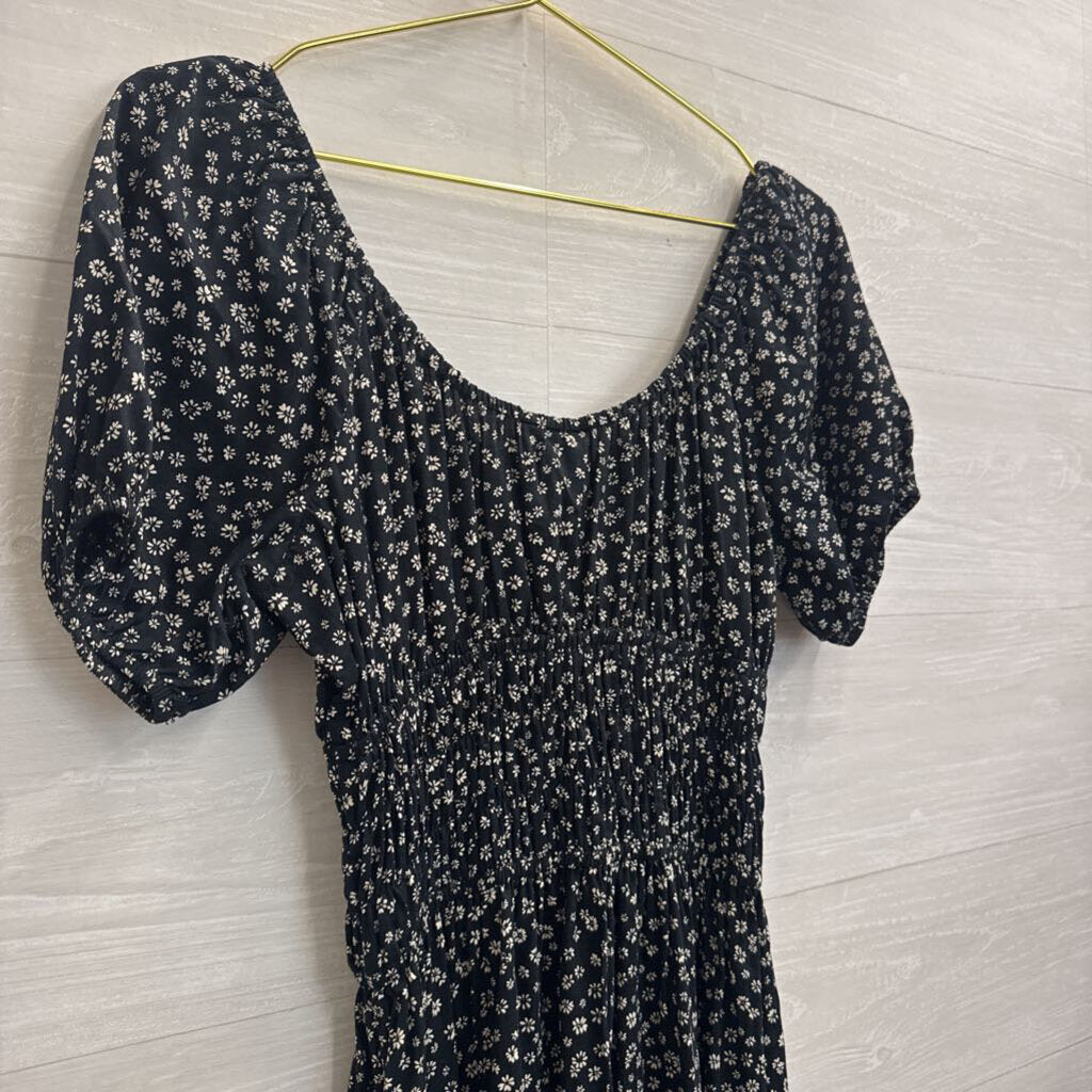 Gap Black/ White Floral Print Short Puff Sleeve Dress Small