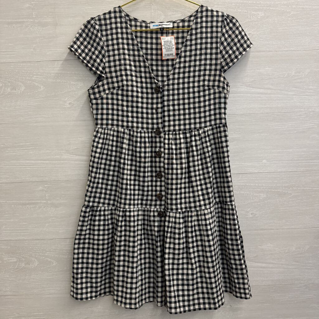 Blue Elephant Black/ White Gingham Short Sleeve Button Front Dress Small