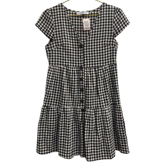 Blue Elephant Black/ White Gingham Short Sleeve Button Front Dress Small
