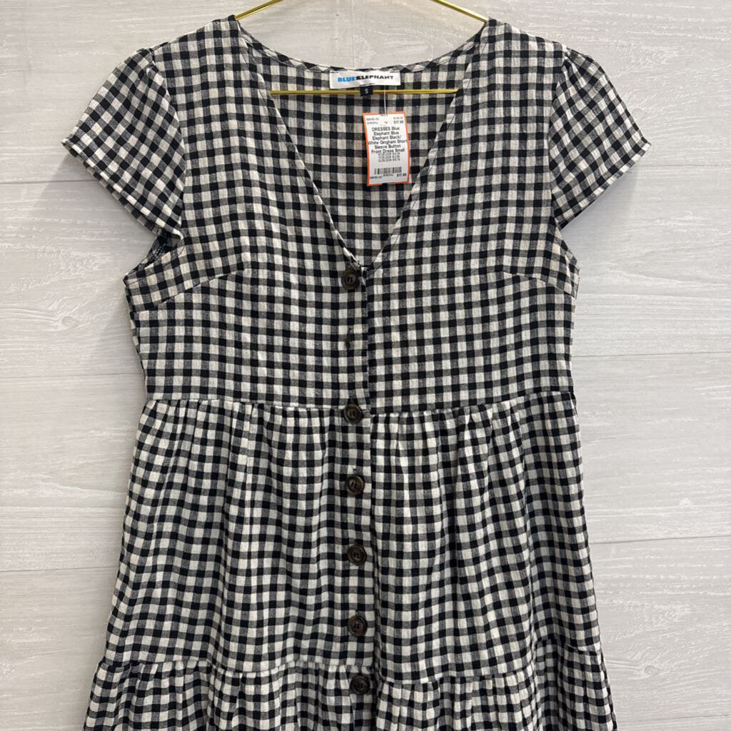 Blue Elephant Black/ White Gingham Short Sleeve Button Front Dress Small