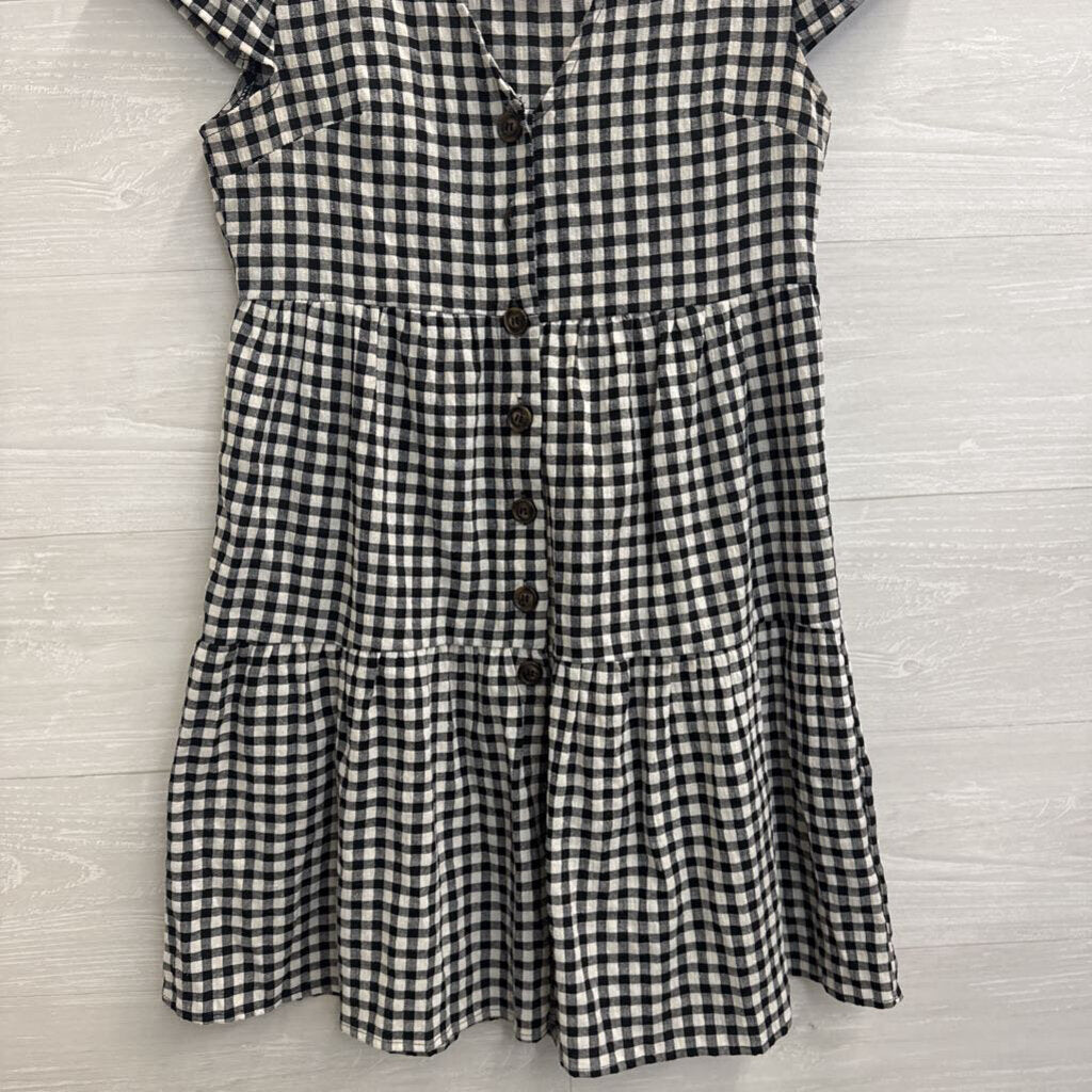 Blue Elephant Black/ White Gingham Short Sleeve Button Front Dress Small