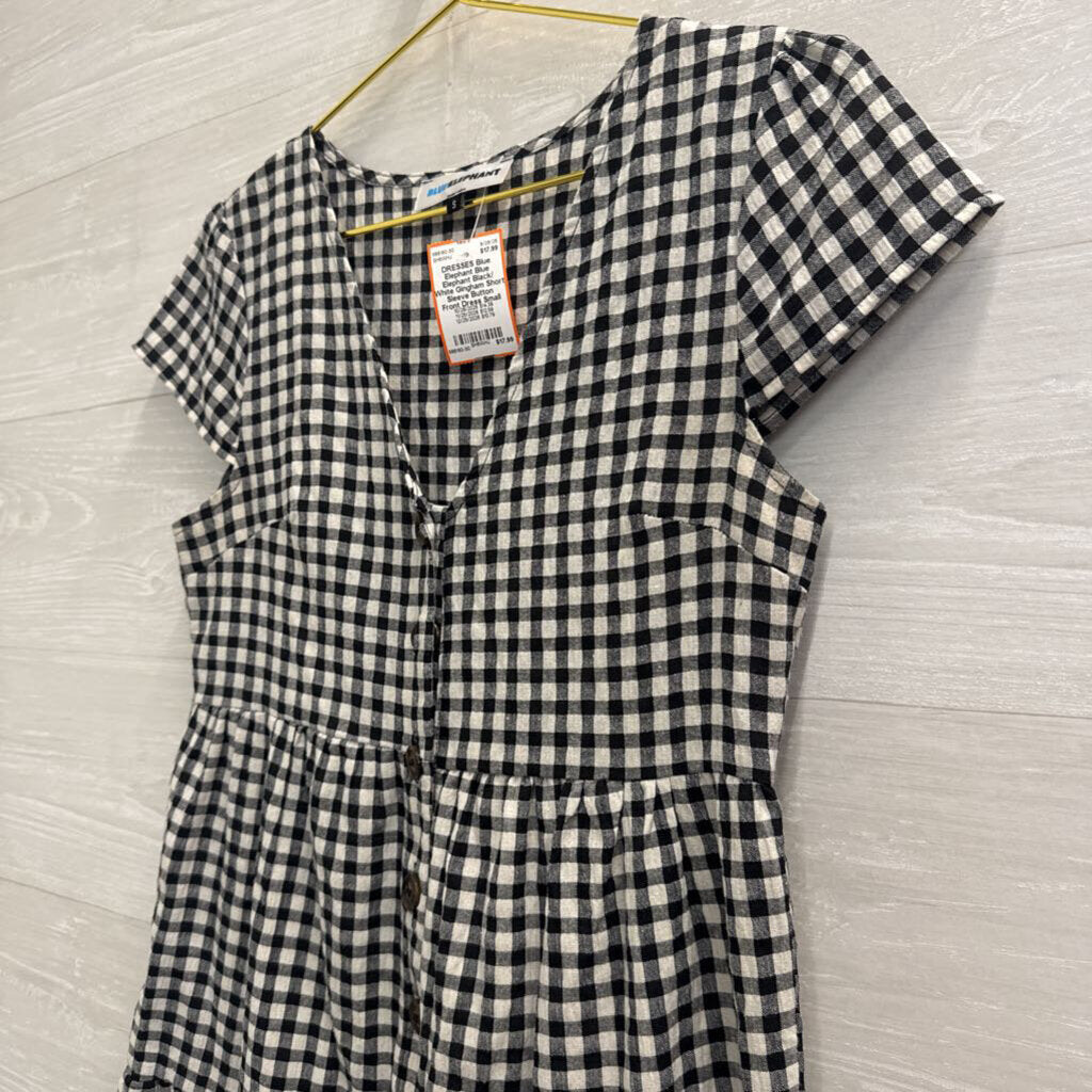 Blue Elephant Black/ White Gingham Short Sleeve Button Front Dress Small