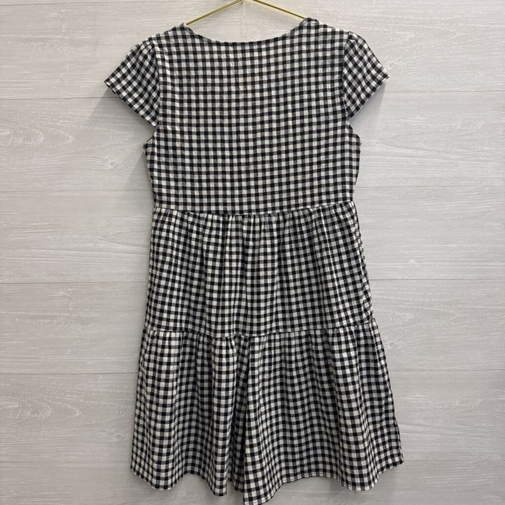 Blue Elephant Black/ White Gingham Short Sleeve Button Front Dress Small