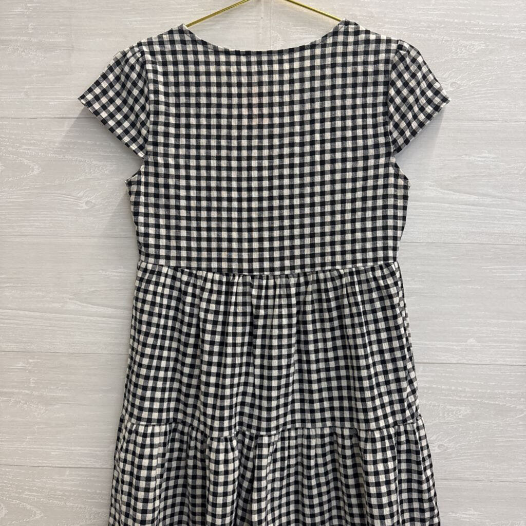 Blue Elephant Black/ White Gingham Short Sleeve Button Front Dress Small