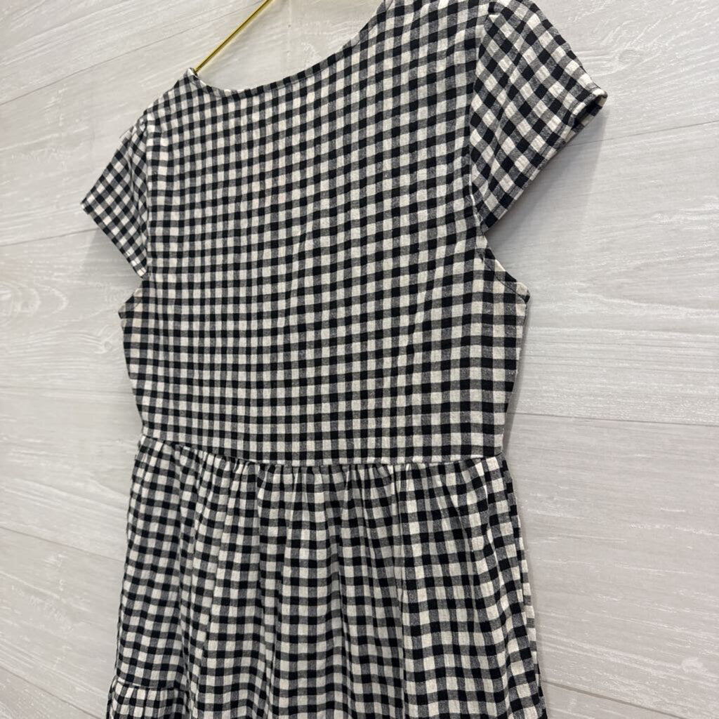 Blue Elephant Black/ White Gingham Short Sleeve Button Front Dress Small