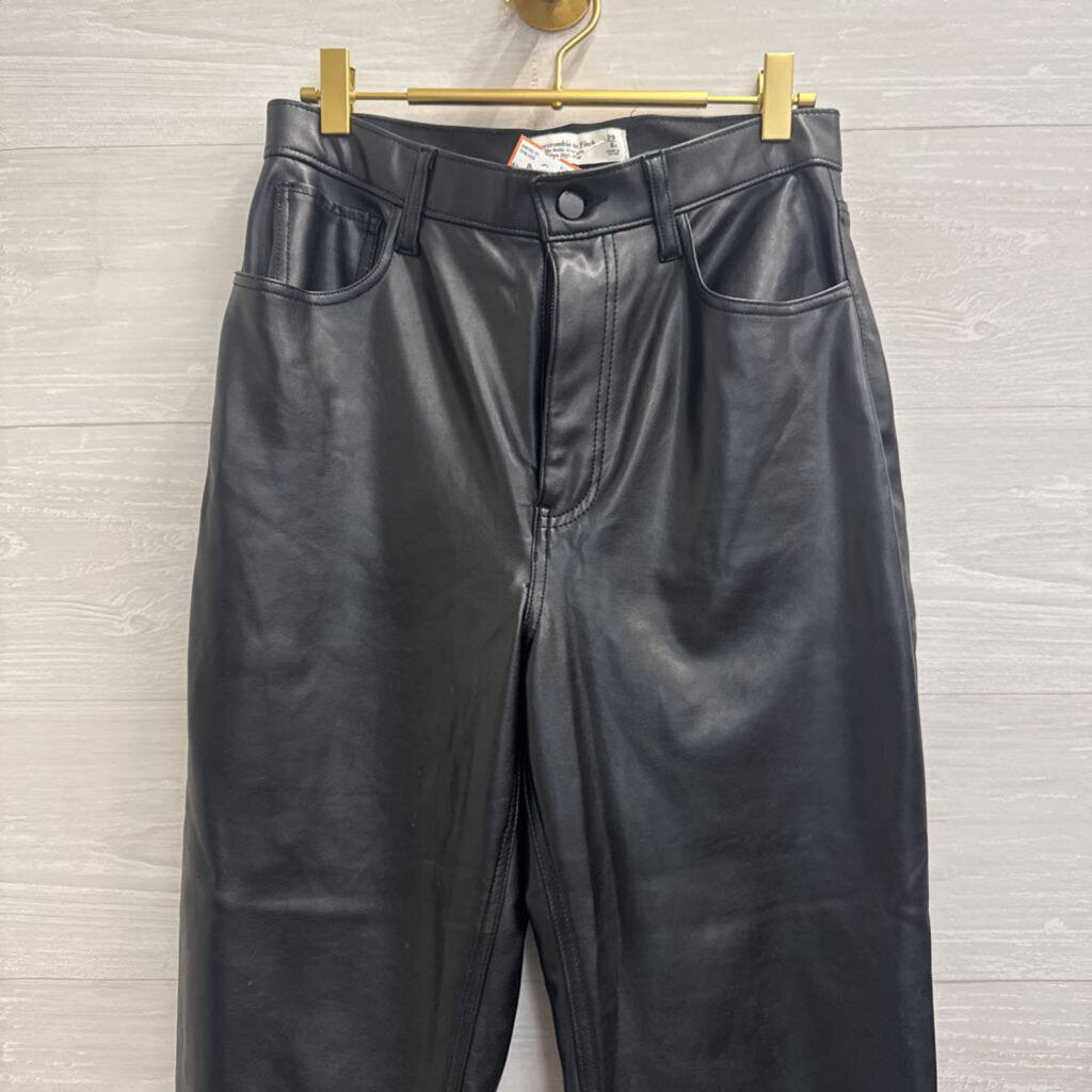 Abercrombie and Fitch Black Faux Leather The Ankle Straight Ultra High Rise Pants 29