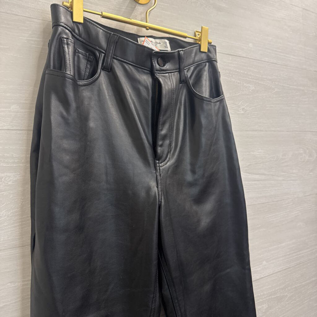 Abercrombie and Fitch Black Faux Leather The Ankle Straight Ultra High Rise Pants 29